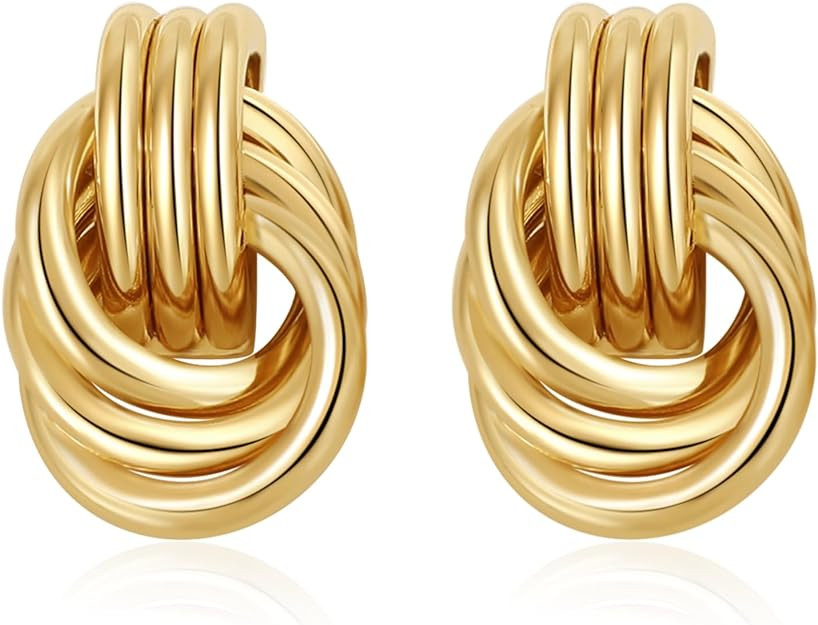 Trendy Gold Plated Knot Earrings for Women Chunky Statement Drop Dangle Earrings Lightweight Hypo... | Amazon (US)