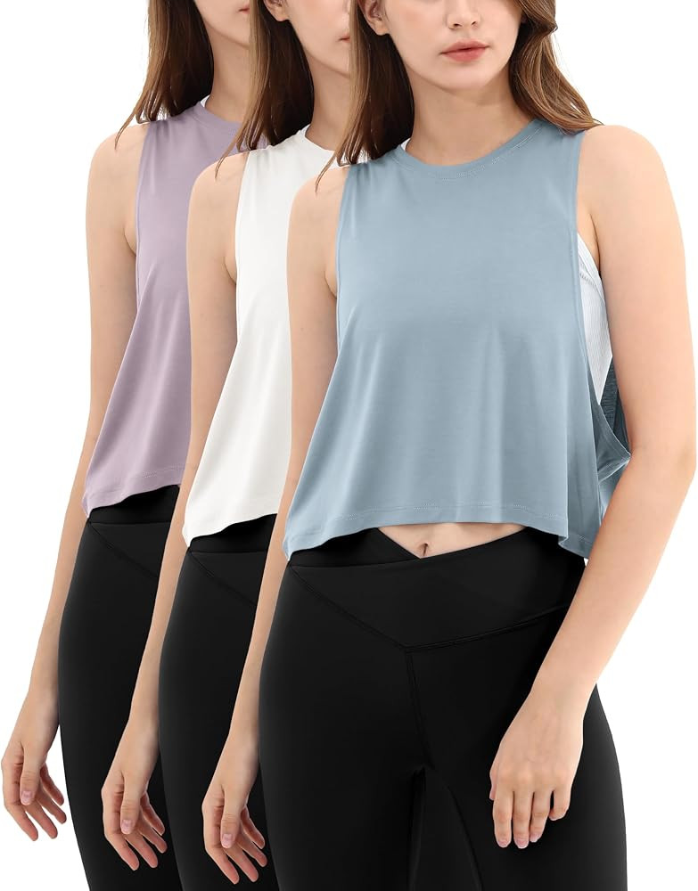 ODODOS 3-Pack Loose Tank Tops for Women Sleeveless Gym Athletic Workout Tops Yoga Shirts | Amazon (US)