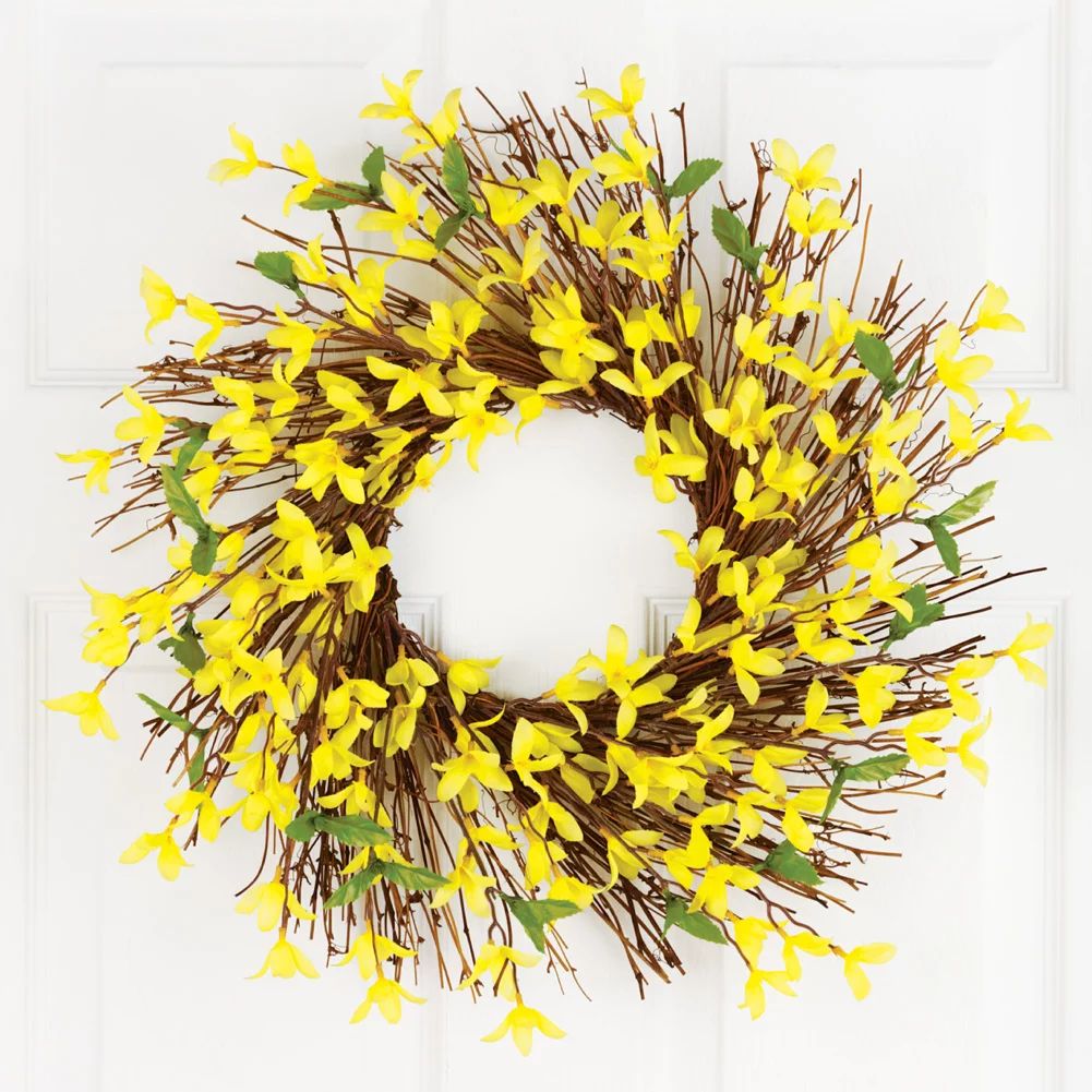 Collections Etc Spring Forsythia Floral Twig Door Wreath - Seasonal Door Accent for Any Room, Yel... | Walmart (US)