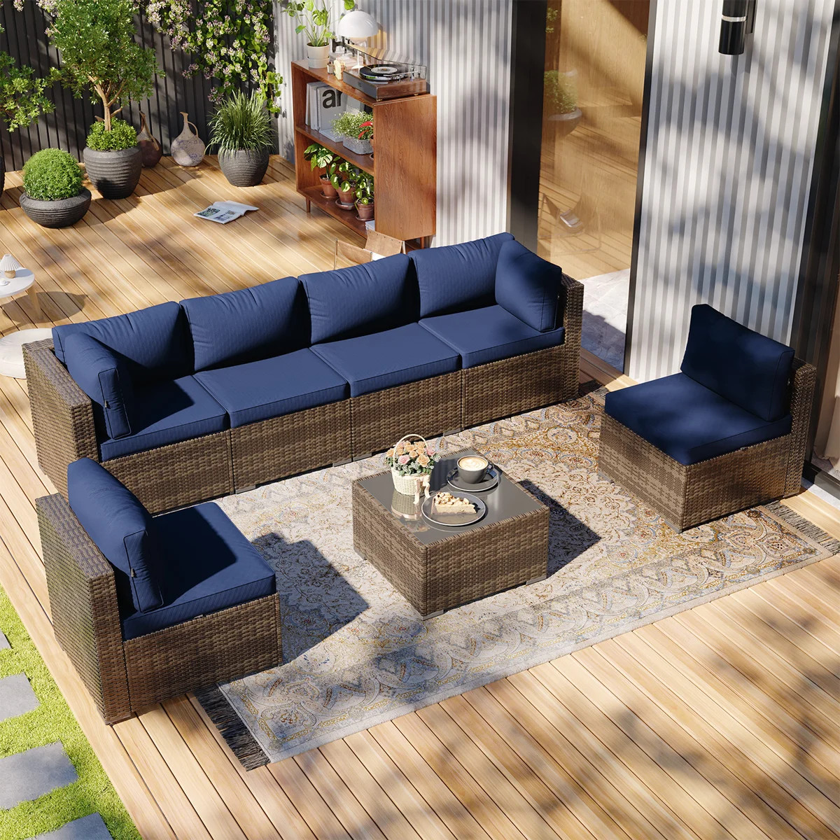 7-Piece 6-Person Symmetrical Outdoor Seating Group | Wayfair North America