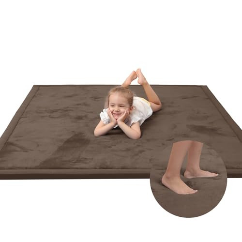 Baby Play Mat for Floor,1.3" Thick Memory foam Tummy Time Mat,Soft Coral Velvet Nursery Rug,Extra Large Non Slip Crawling Mat for Toddlers,Infants,kids,Yoga,Tatami Style for Living Room(Dark Brown) | Amazon (US)