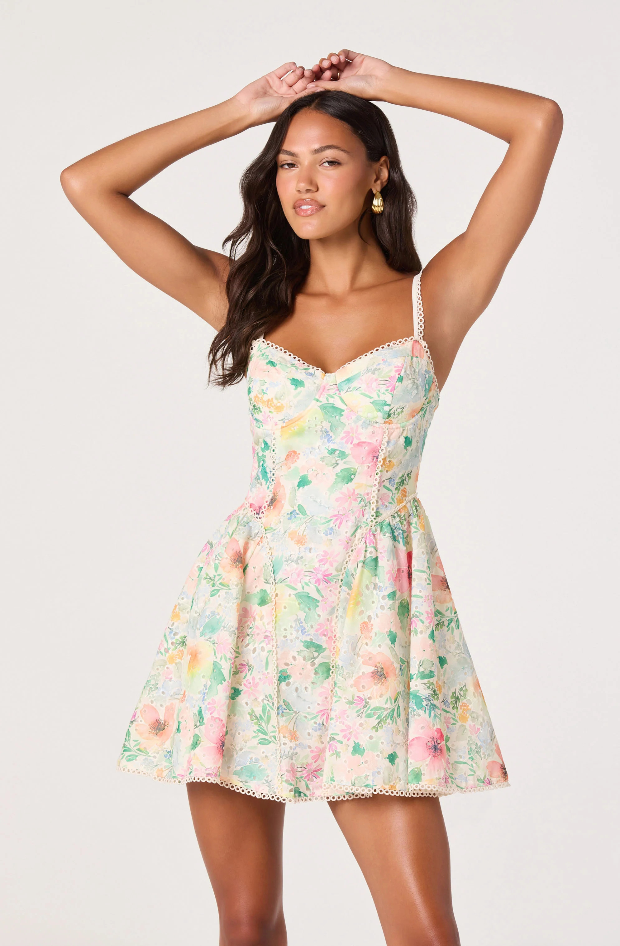 ASTR the Label | Birdie Floral Eyelet Sweetheart Mini Dress in Pink floral | Size S | ASTR The Label (US)