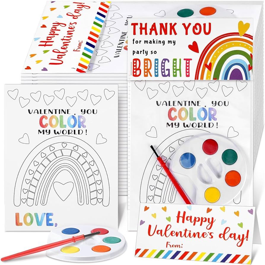 Noveread 24 Pcs Valentine's Day Mini Watercolor Kids Paint Set Includes Valentines Gift Painting ... | Amazon (US)
