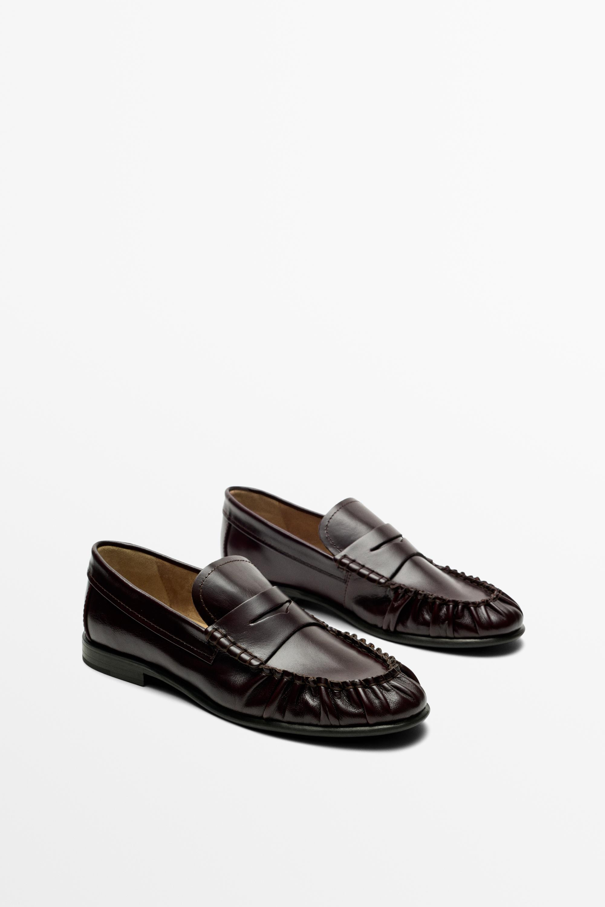 Shirred Leather Loafer | Massimo Dutti UK