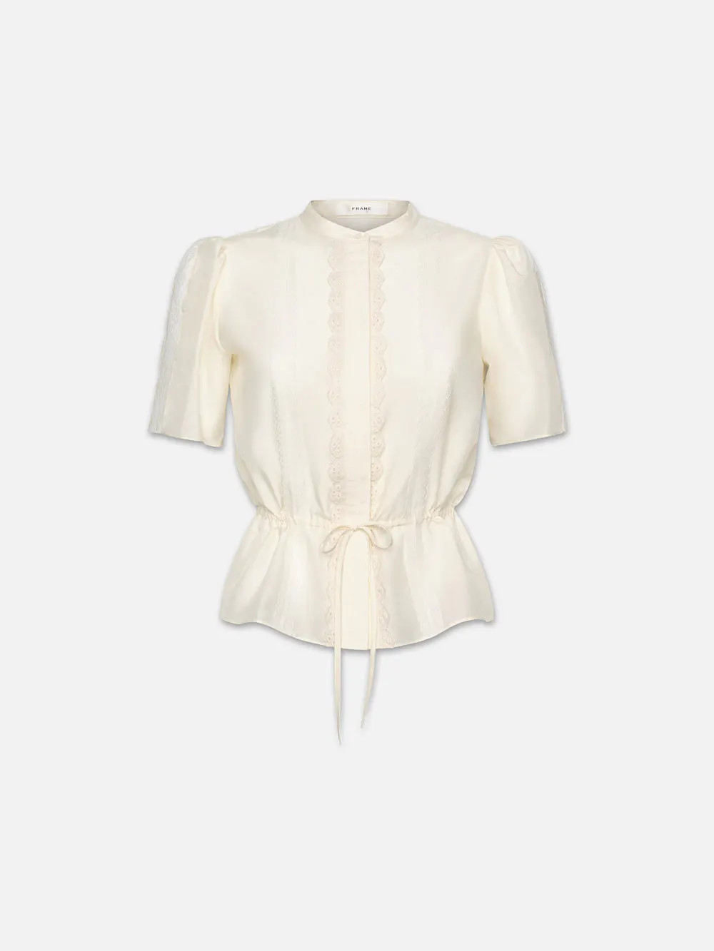 Cinched Lace Trim Blouse  in  Cream | Frame Denim