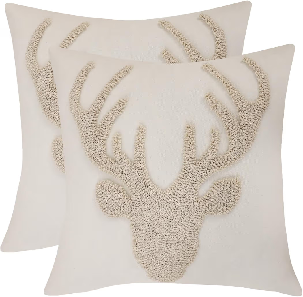 LUOYEHK Christmas Reindeer Pillow Covers 18x18 Set of 2 Farmhouse Rustic Throw Pillows Winter Hol... | Amazon (US)