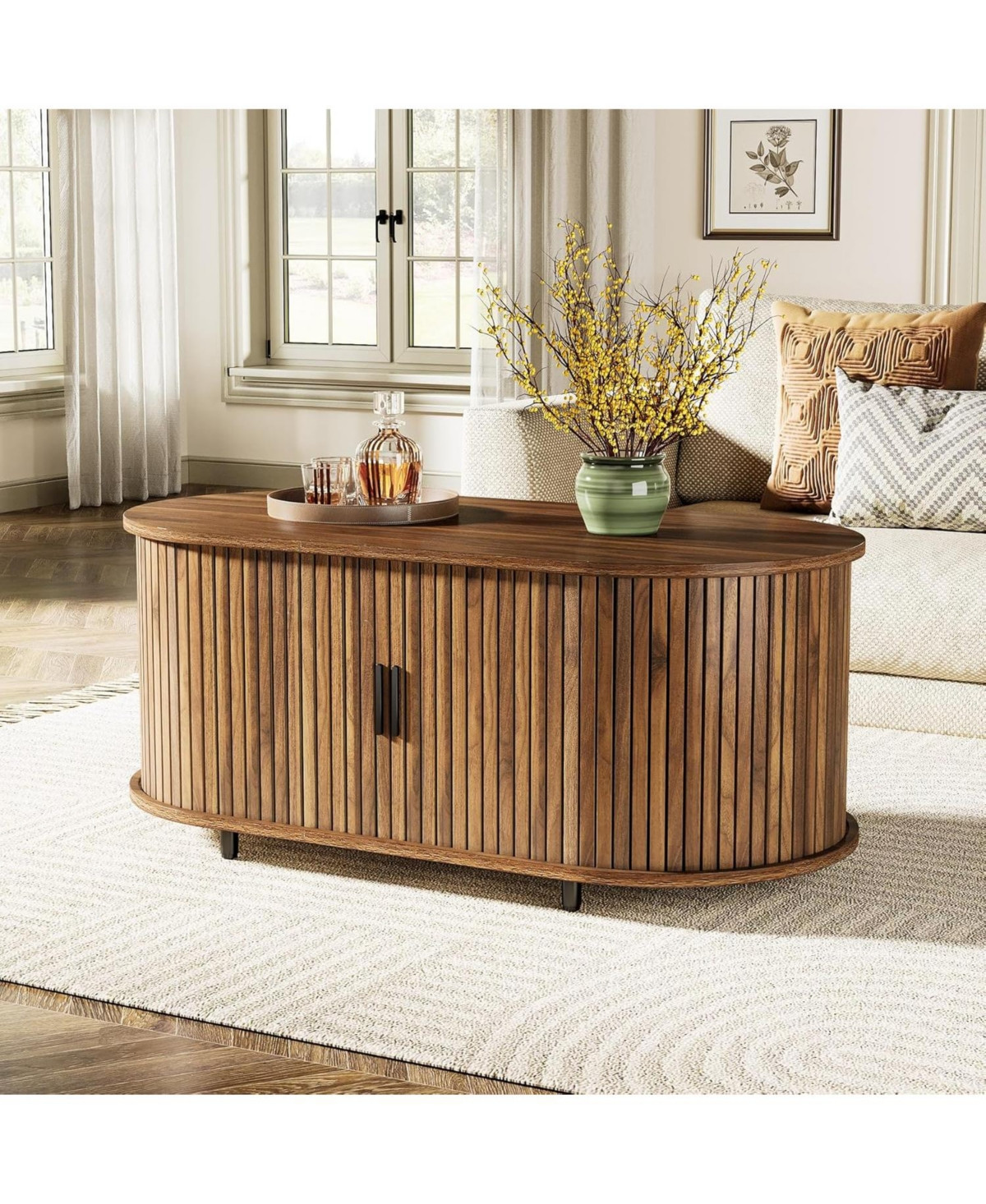 Tribesigns Solid Wood Coffee Table, 47-Inch Wooden Center Tables with Rounded Corners, Rectangular Living Room Table - Brown | Macy's
