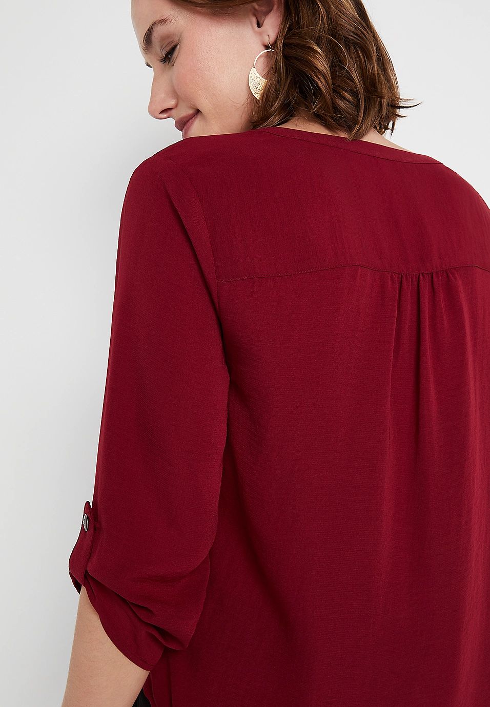 Atwood Red 3/4 Sleeve Popover Blouse | Maurices