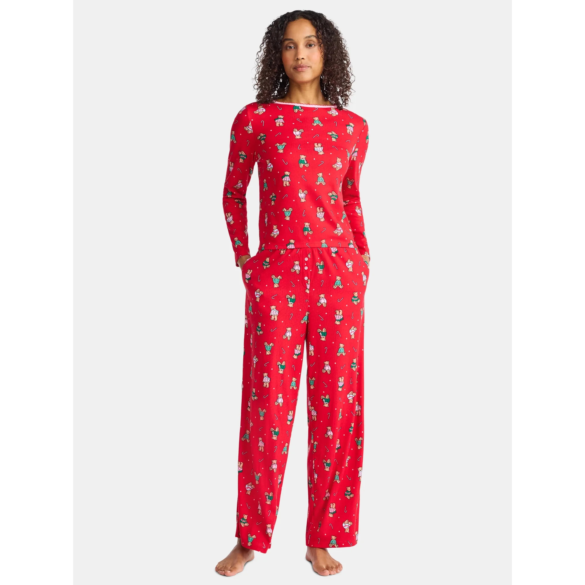 Christmas Women's and Women's Plus Long Sleeve Top and Wide Leg Pants Pajama Set from Holiday Tim... | Walmart (US)