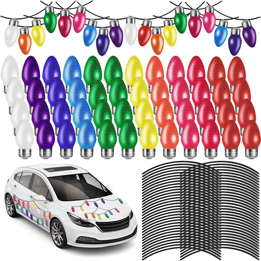 128 Pcs Large Reflective Christmas Car Decorations Include 64 Pcs Reflective Lights Bulb Car Magnet  | Amazon (US)