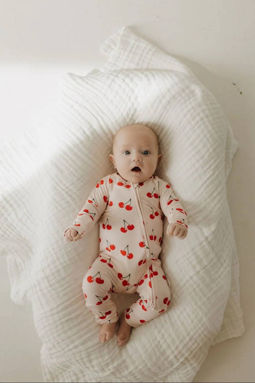 SWEET AS A CHERRY BAMBOO ZIP ROMPER | Sydney and Co.