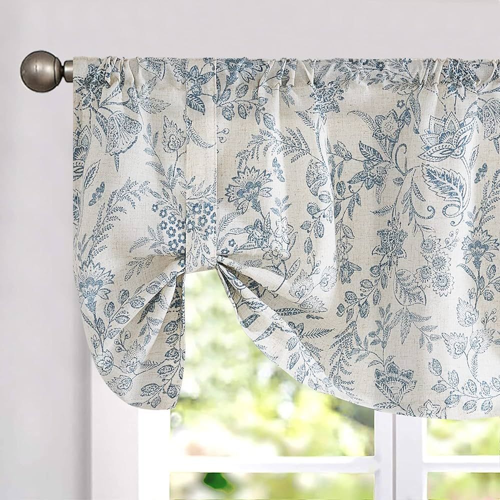 Lazzzy Kitchen Tie Up Valance Curtain Linen Floral Farmhouse Valance for Living Room Bathroom Bed... | Amazon (US)