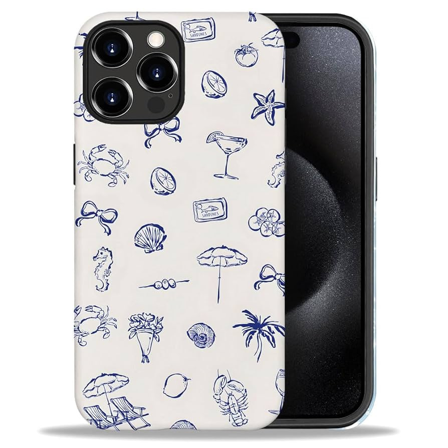 Compatible with iPhone 16 Pro,Anti-Scratch Frosted Case Cover,Blue Coastal Food Sea Summer | Amazon (US)