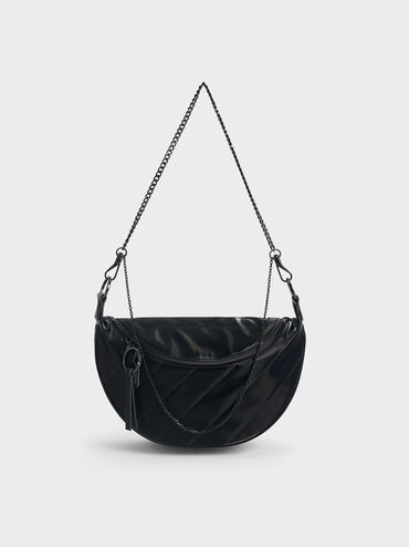 Philomena Shiny Half-Moon Crossbody Bag
 - Jet Black | Charles & Keith US