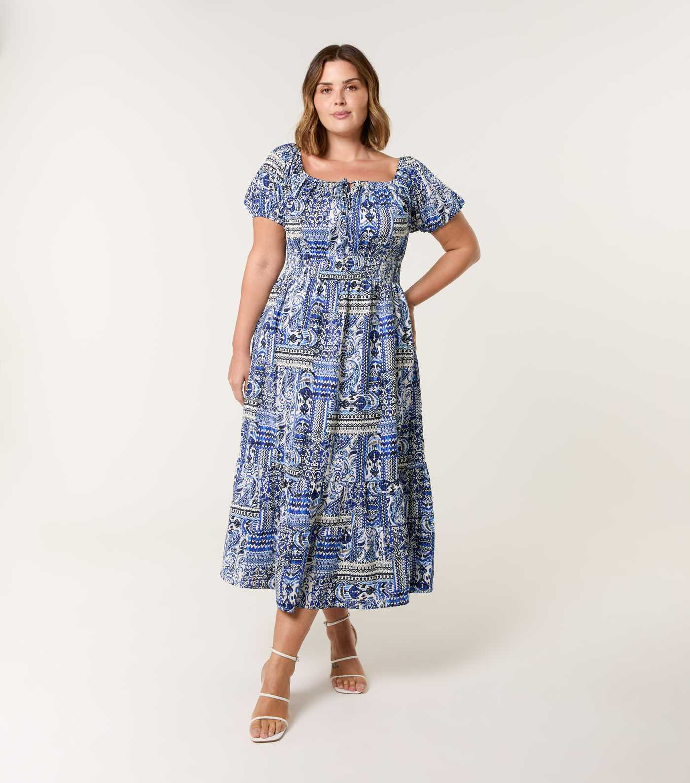 Blue Vanilla Curve Blue Paisley Print Midi Dress | New Look | New Look (UK)