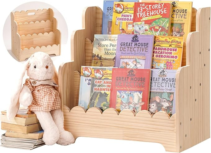 Kids Bookshelf Storage 3-Tier, Book Case for Kids Rooms, Scalloped Wooden Montessori Bookcase for... | Amazon (US)