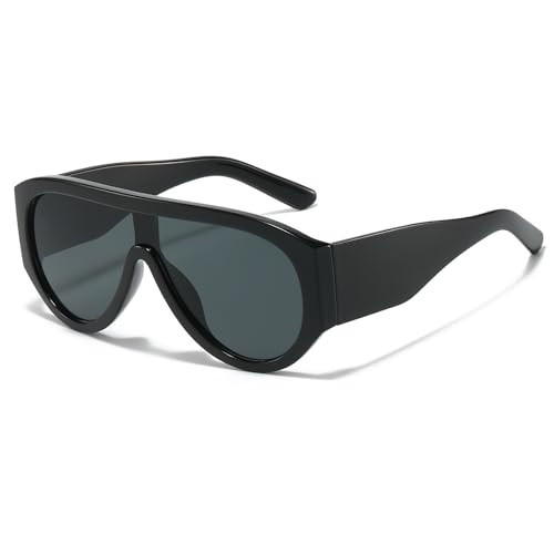Long Keeper Oversized Pilot Sunglasses for Women Men Retro 70s Large Square Sunglasses Vintage Flat Top Chunky Sun Glasses UV400 Protection (Black Black) | Amazon (UK)