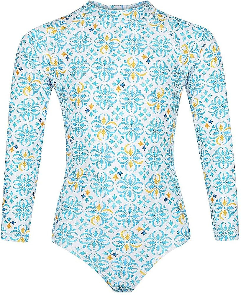 Long Sleeve Swimsuit for Girls, UPF 50+, Ages 6-14, One Piece Rash Guard Bathing Suit | Amazon (US)