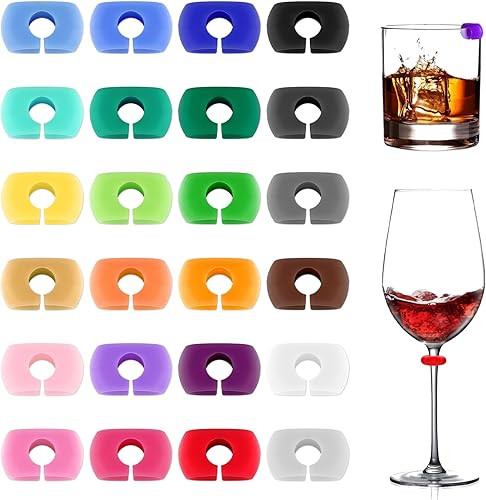 24PCS Wine Glass Charms, Drink Markers Tags, Silicone Wine Charms for Stem Glasses, Multicolored ... | Amazon (US)