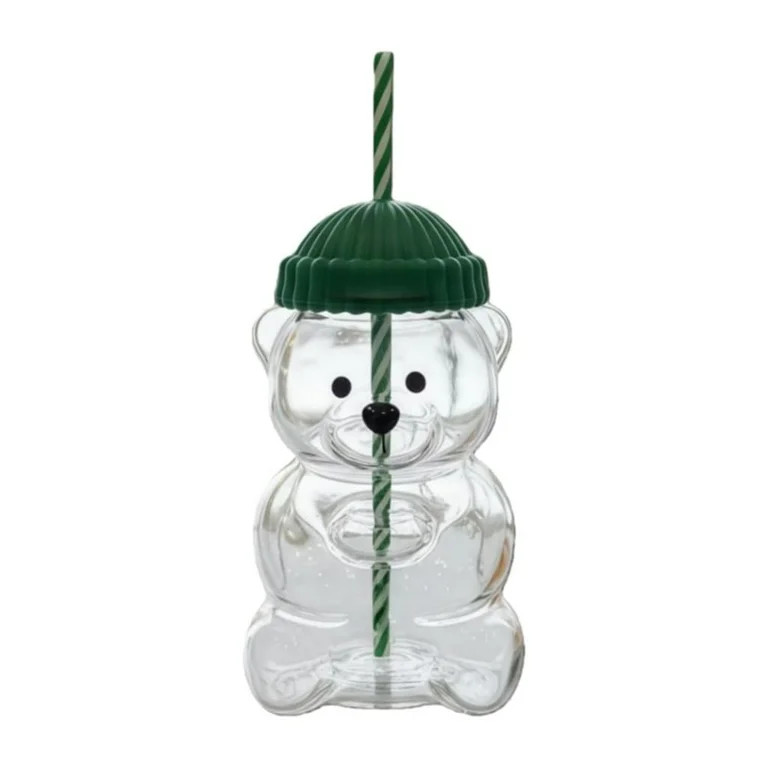 20oz Bear Glass Cup with Lid and Straw Cute Baby Straw Cup Coffee Beers Wine Cocktail Drinks Glas... | Walmart (US)