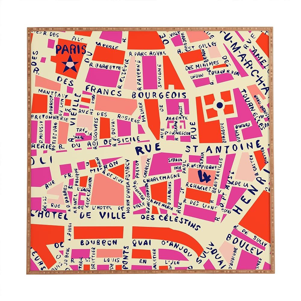 Deny Designs Holli Zollinger, Paris Map Pink, Framed Wall Art, Small, 12"x 12" | Amazon (US)