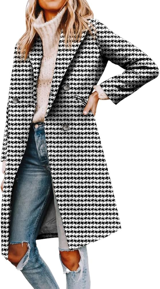 Yousify Womens Notched Lapel Collar Double Breasted Pea Coat Winter Wool Blend Over Coats Long Ja... | Amazon (US)