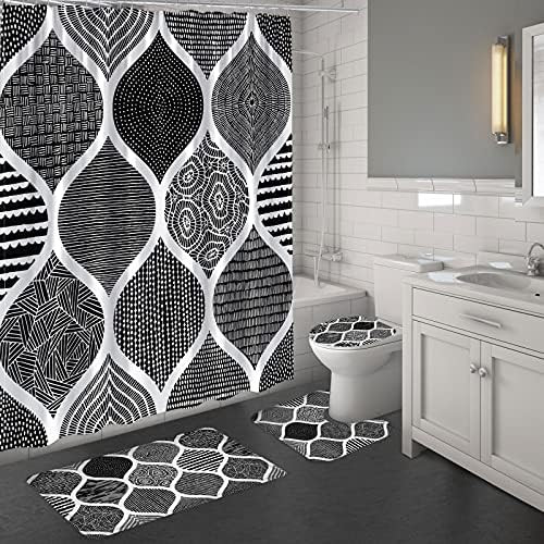 MitoVilla 4 Pcs Black Shower Curtain Sets with Rugs, Boho Bathroom Sets with Shower Curtain and R... | Amazon (US)