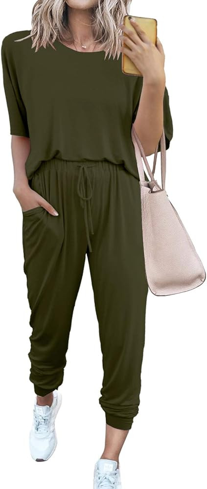 PRETTYGARDEN Women’s Two Piece Outfit Short Sleeve Pullover With Drawstring Long Pants Tracksuit Jog | Amazon (US)