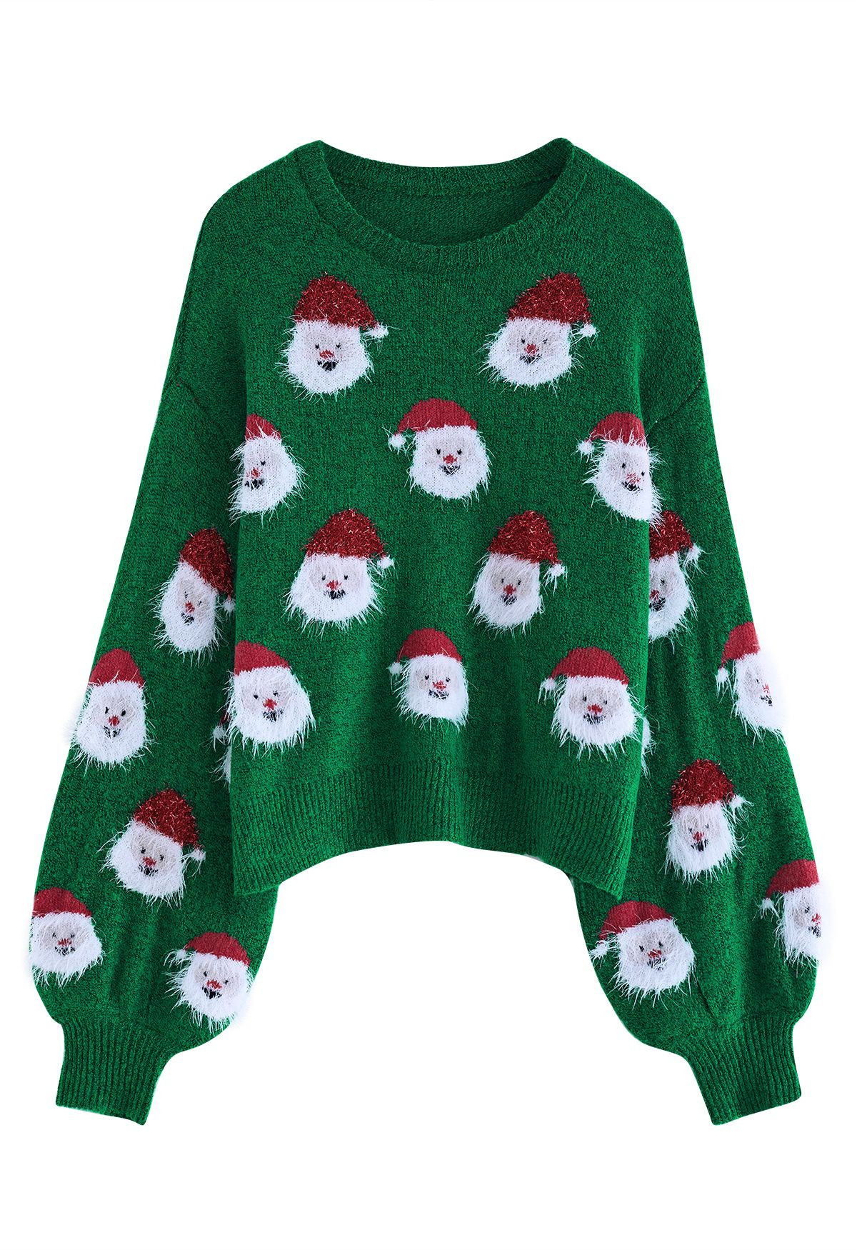 Fuzzy Santa Claus Knit Top in Green | Chicwish