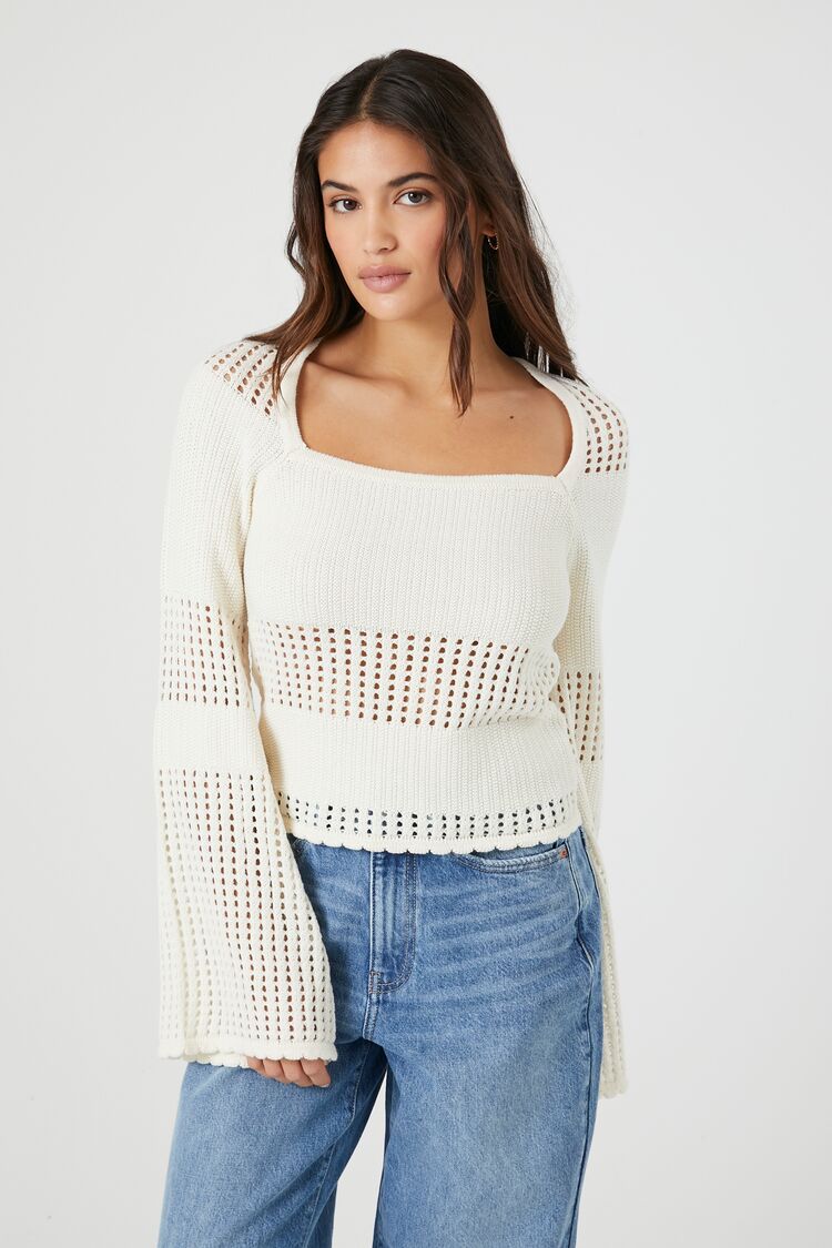 Open-Knit Bell-Sleeve Sweater | Forever 21