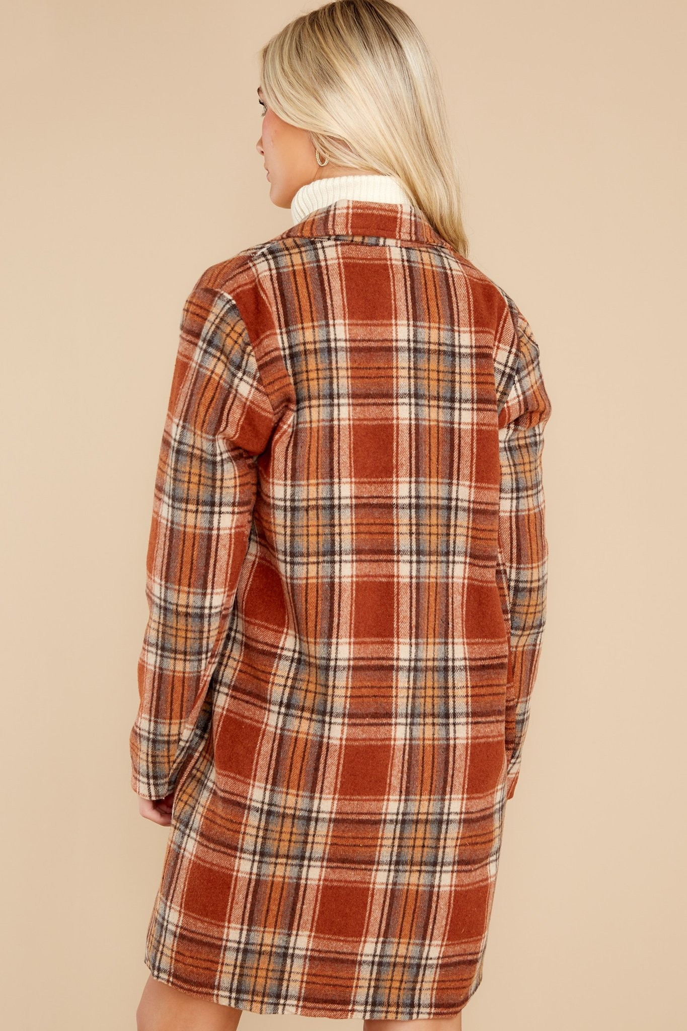 Fondly Familiar Chestnut Plaid Coat | Red Dress 