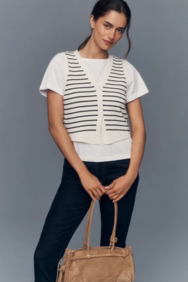 Maeve Striped Vest T-Shirt Twofer Top | Anthropologie (US)