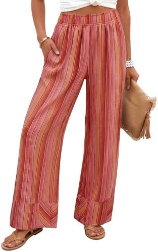 ZESICA Womens Striped Casual Summer Palazzo Pants 2026 Wide Leg High Waisted Dressy Flowy Lounge ... | Amazon (US)