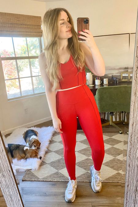 Workout set. Red workout set. Red leggings. Red long line sports bra.

Wearing normal small in leggings. Sized up to a medium in top, but wish I kept normal small. (Some reviews said it ran small) 



#LTKxAF #LTKfit #LTKGiftGuide
