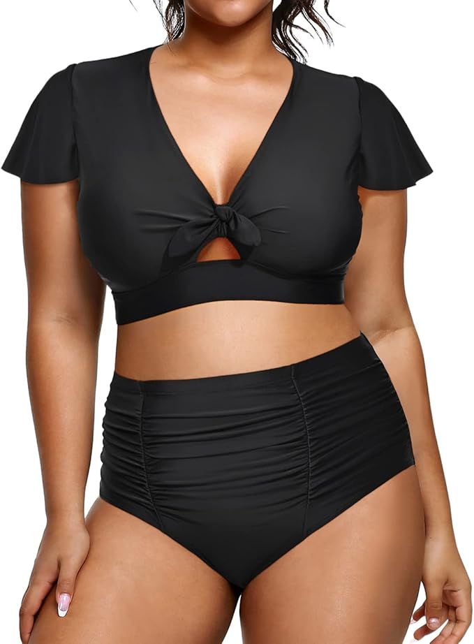 Yonique Womens Plus Size Bikini Set High Waisted Swimsuits Two Piece Tummy Control Bathing... | Amazon (US)