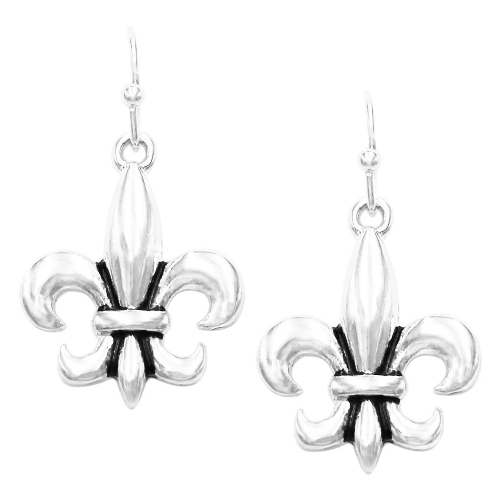 Rosemarie &amp; Jubalee Women&#39;s Classic Fleur De Lis Silver Tone French Lily Flower Dangle Ea... | Rosemarie Collections