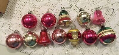 Lot 12 Shiny Brite Mercury Glass Pink Christmas Ornaments- Indent Bell Stripe | eBay US