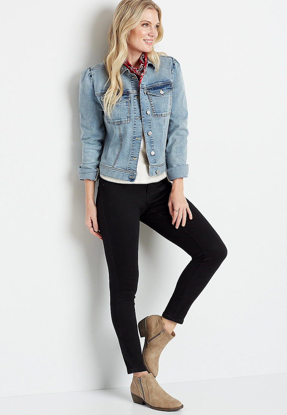 Light Wash Puff Sleeve Denim Jacket | Maurices