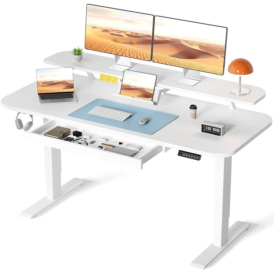COMHOMA Electric Standing Desk with Drawers, 48 x 24'' Sit Stand up Desk with Monitor Stand, Lapt... | Amazon (US)
