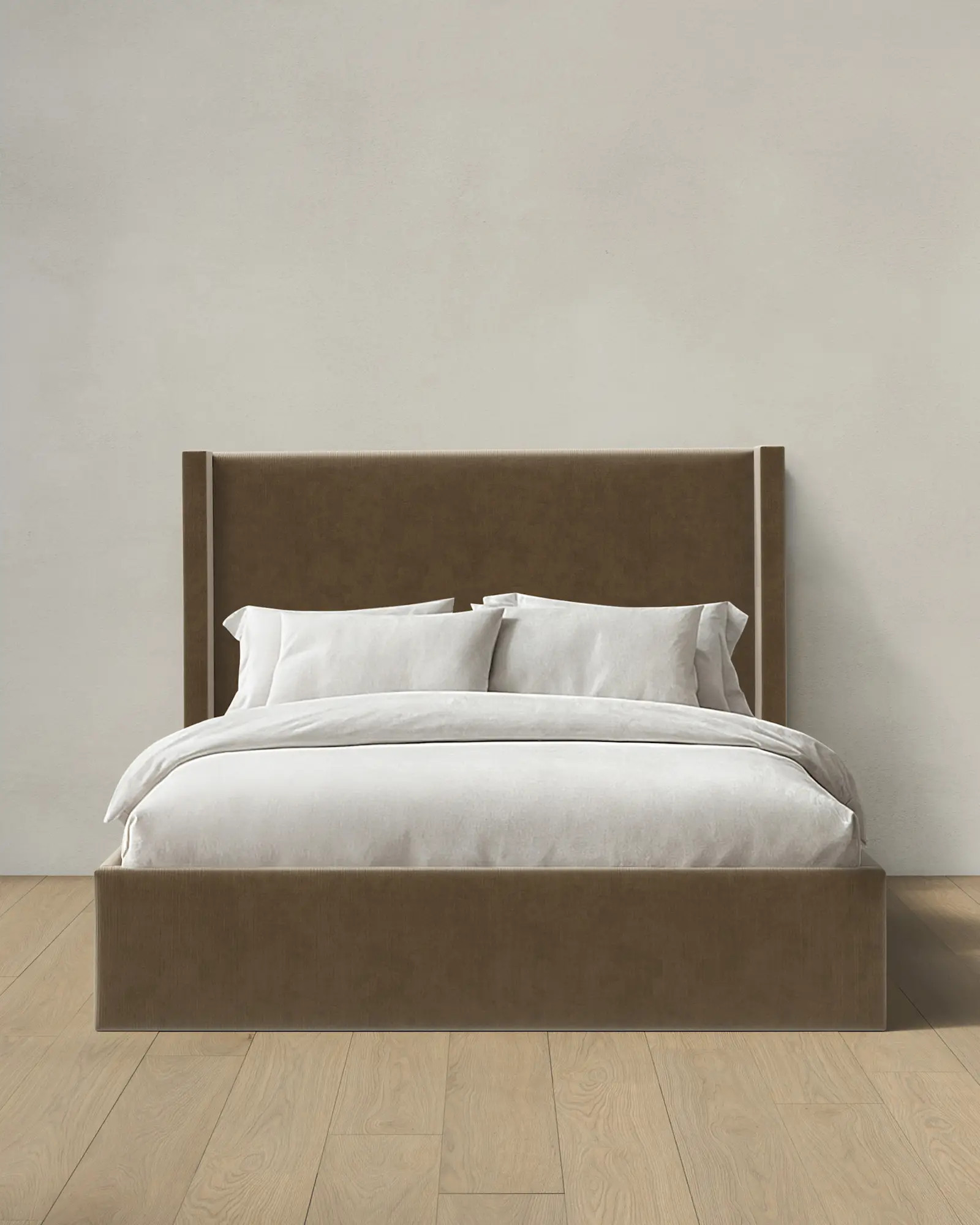 Performance Velvet Wingback Bed in Walnut | Quince