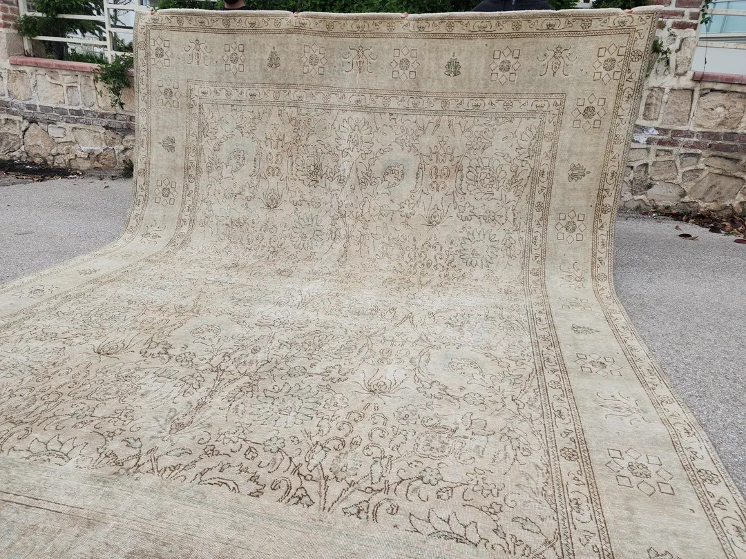 10×12 Vintage Wool Rug, Hand Knotted, Neutral Beige Oriental Traditional Carpet - Etsy Canada | Etsy (US)