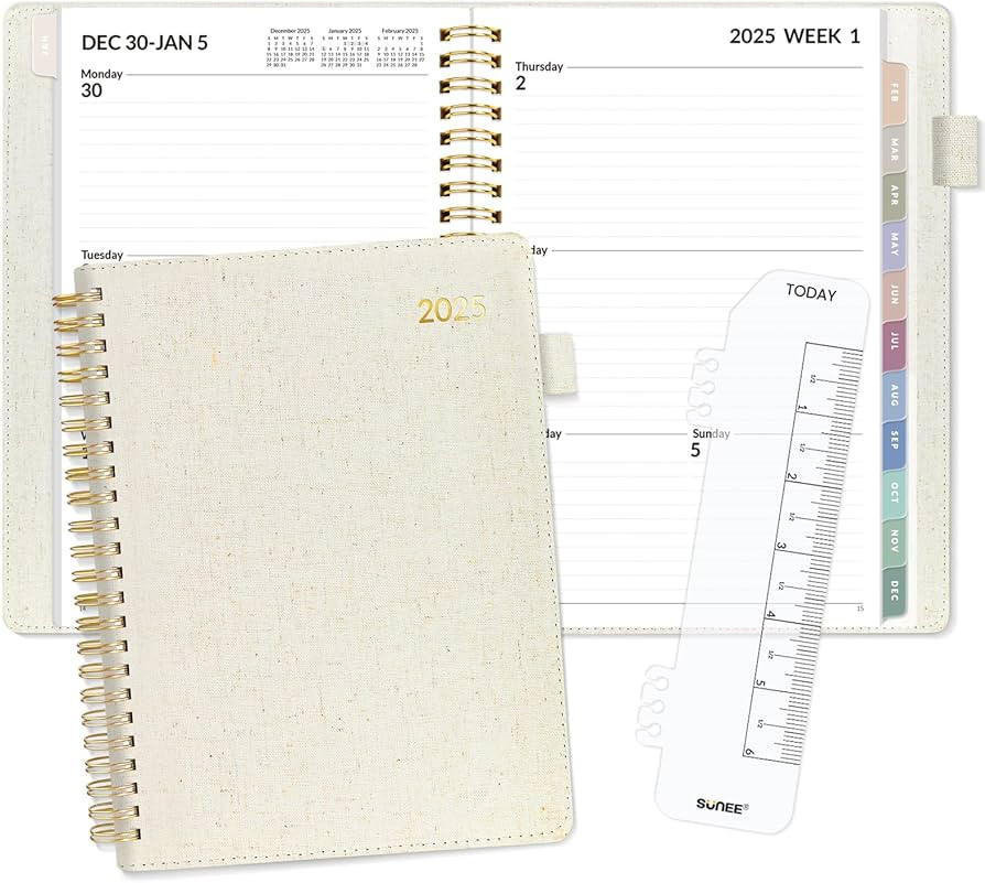 SUNEE 2025 Weekly & Monthly Planner 6.4"x8.5"- 12 Month (January 2025 - December 2025), Linen Cov... | Amazon (US)