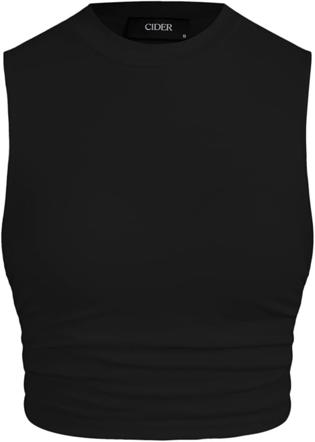CIDER Crop Tops for Women Mimi Cuttrell Basic Sleeveless Ruched Going Out Summer Casual Ribbed Ta... | Amazon (US)