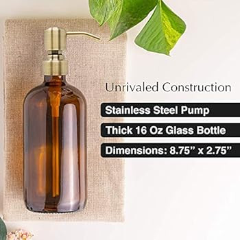 Vine Creations Amber Glass Soap Dispenser 2 Pack, Thick 16oz Bottles Rustproof Stainless Steel Pu... | Amazon (US)