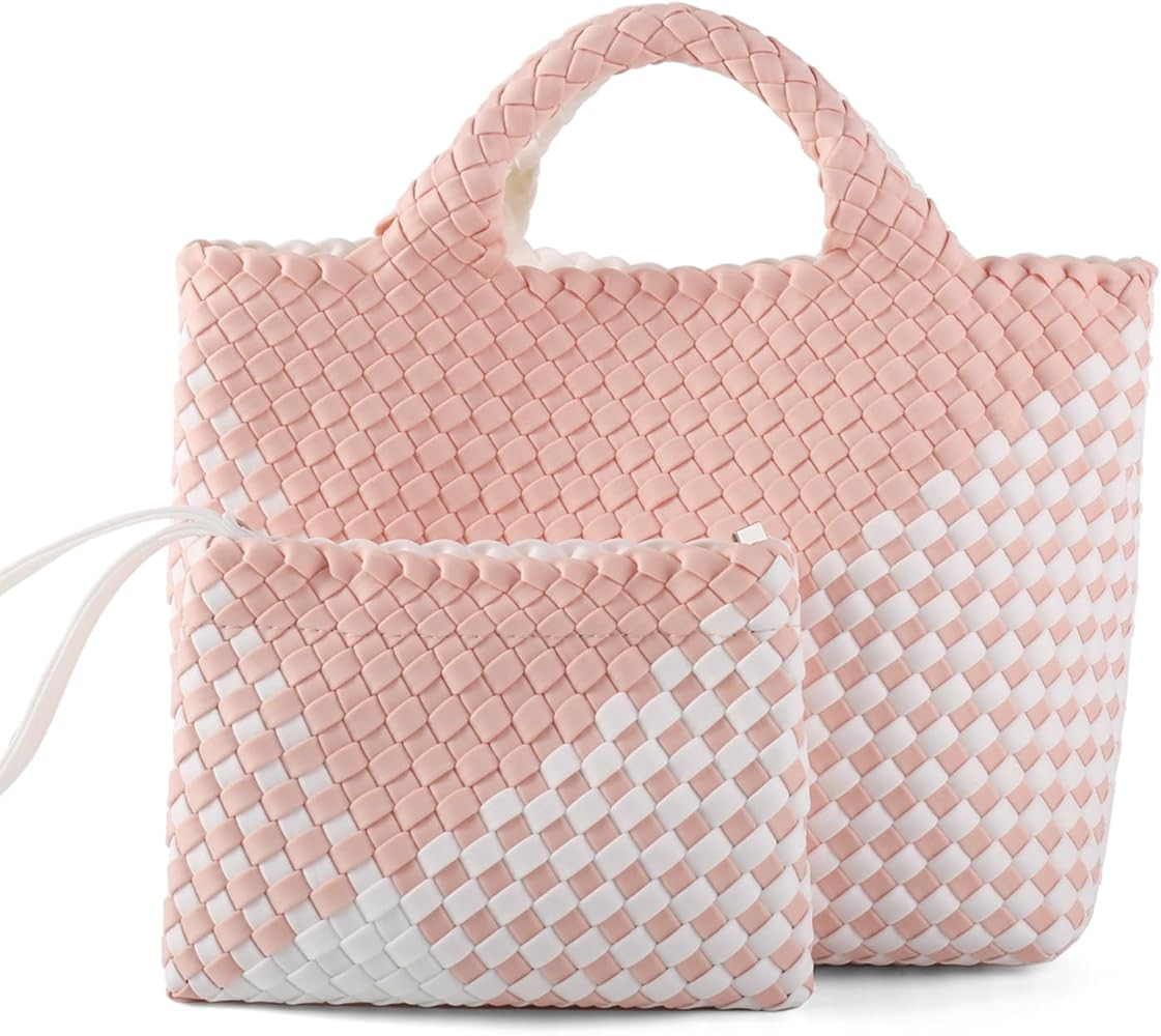 Woven Bag for Women, Neoprene Tote Bag Summer Beach Handbag Purse Retro Handmade Travel Shoulder ... | Amazon (US)