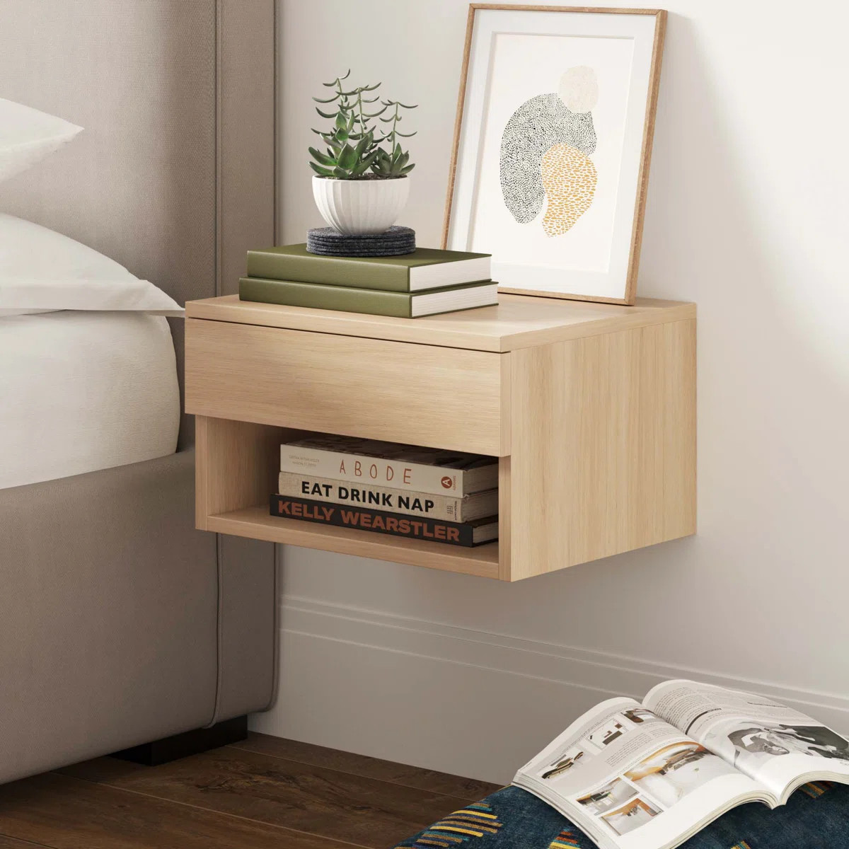 Modern Floating Bedroom Nightstand with Storage Drawer and Open Shelf Cubby | Wayfair North America
