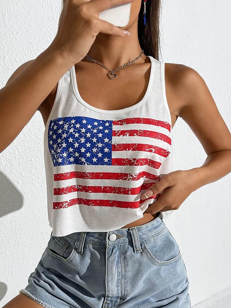 SHEIN EZwear USA Flag Print Tank Top
       
              
              $4.99        
    $4.74... | SHEIN