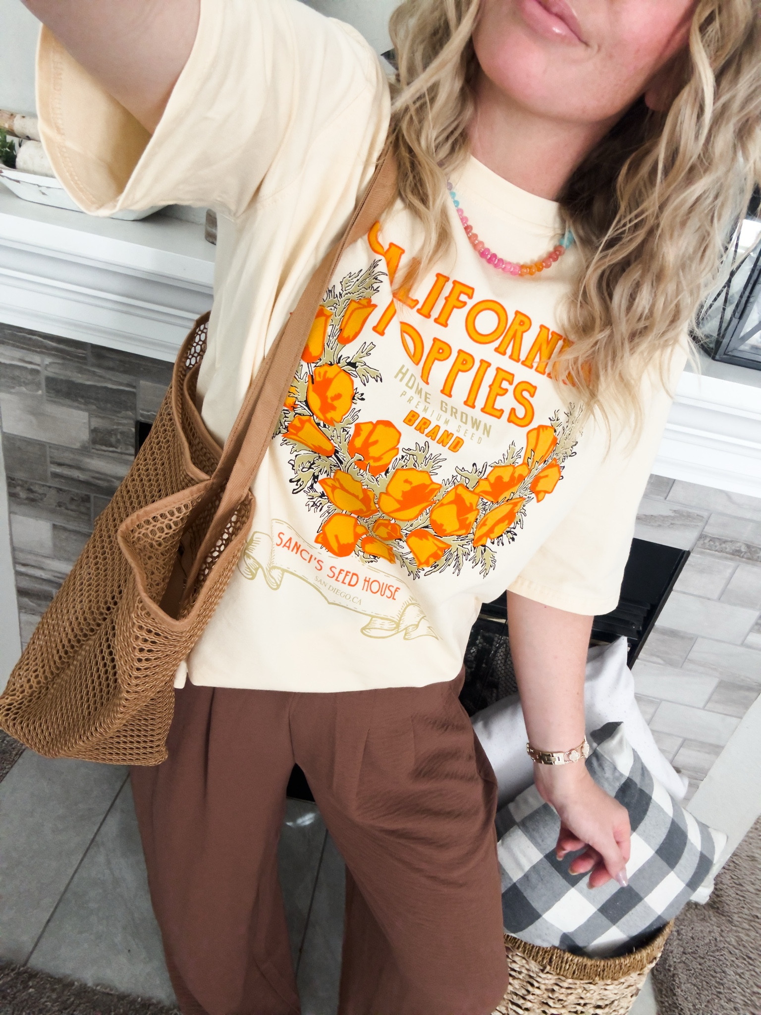 Spring outfit idea — graphic tee, brown flowy pants, sandals, and mesh tote bag






outfit inspo, outfit ideas, casual outfits amazon, amazon outfits every day, spring outfits 2026, summer outfits

#LTKPetite #LTKSaleAlert #LTKootd