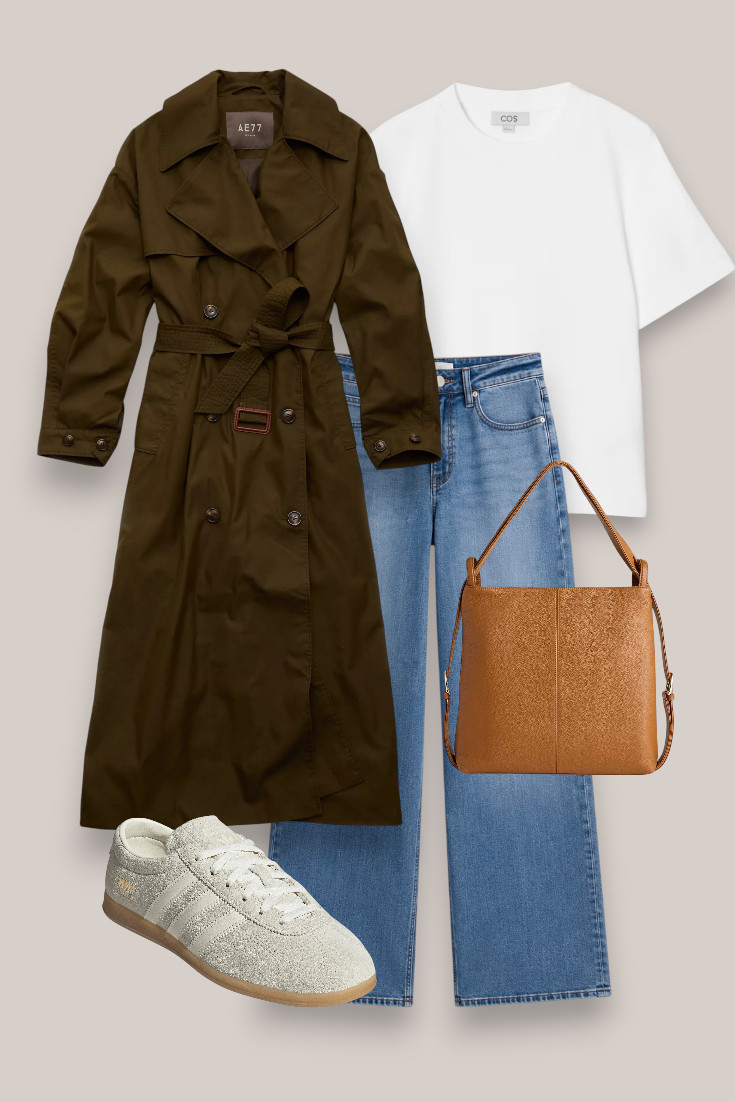 A brown trench is such a good alternative to classic beige. Styled simply here with a white tee, relaxed jeans, trainers and a tan bag for an easy everyday look. #browntrench #casualstyle #jeansoutfit #falloutfit 

 #LTKautumn #LTKjeans #LTKstyletip