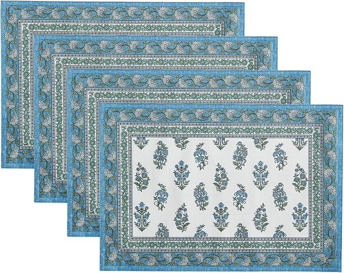 Elrene Home Fashions Tropez Paisley Block Print Coastal Stain & Water Resistant Indoor/Outdoor Pl... | Amazon (US)
